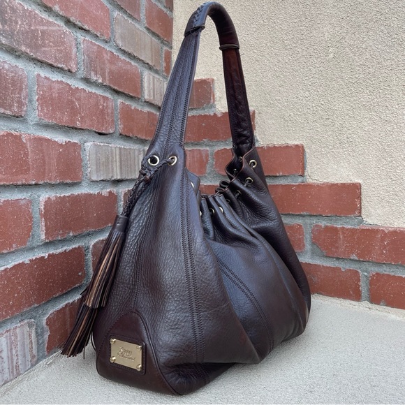 7 For All Mankind 🍂 Cow Hide Leather  Shoulder Hobo Bag in Brown | X-Large - Picture 6 of 14